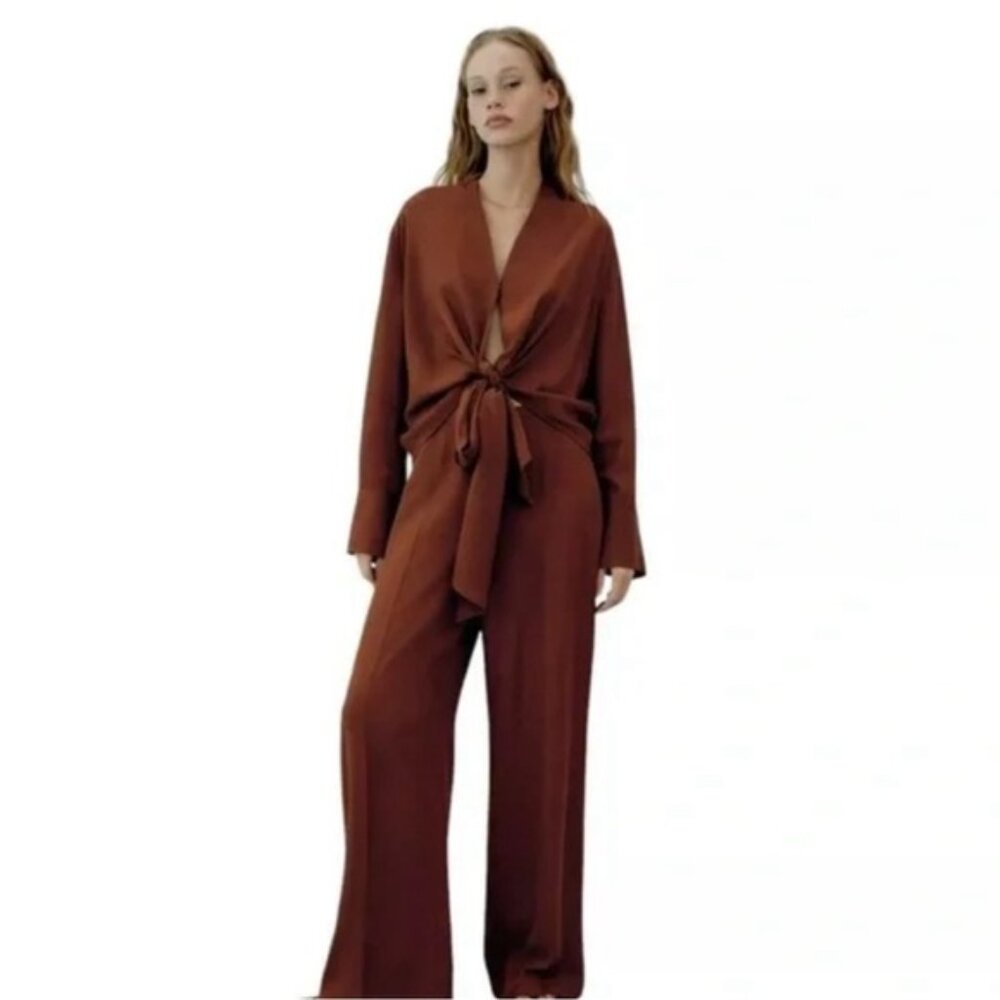 NWT ZARA Wide Leg Flowy Back Elastic Waist Pants Flying FabricCooper 9479/054 XL